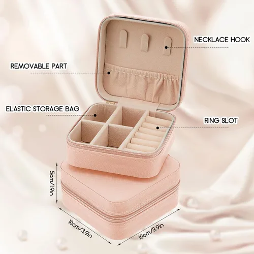 Vista 2 de 6 piezas de joyería de viaje organizador de viaje caja de joyería pequeña cajas de regalo para dama de honor mini organizador de almacenamiento rosa