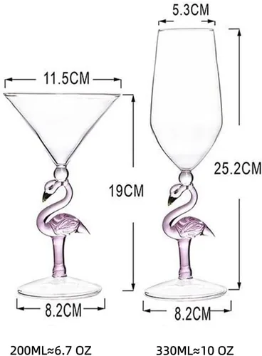 Vista 7 de Creative Pink Flamingo Cóctel Martini Copa Vajilla Fresca Bar Bar Vino Set (2, 200ML Copa de Cóctel)