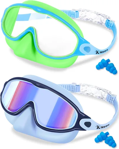 Vista 8 de Keary - Paquete de 2 gafas de natación para niños con cubierta nasal, anti-UV, antiempañamiento, para piscina y agua, para niños de 3 a 12 años