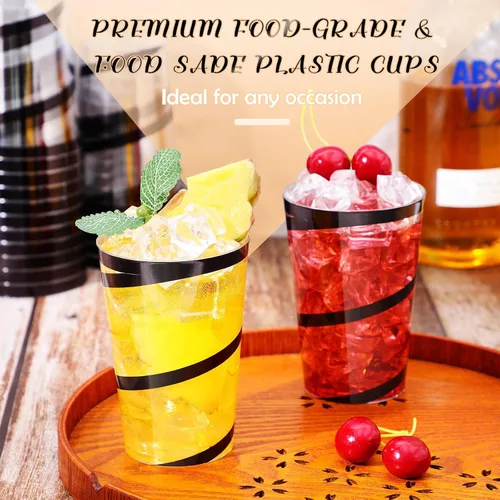 Vista 6 de Bokon 100 vasos de plástico transparente con borde de 12 onzas con borde, vasos desechables de plástico, vasos de vino, elegantes vasos de boda