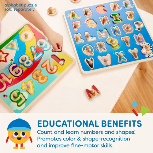 Vista 3 de Battat Rompecabezas de madera de números y formas - Puzzle n' Learn - Juguete educativo para niños - 2+ años