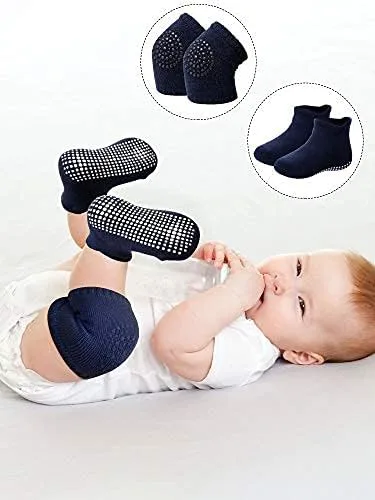 Vista 4 de Juego de 10 pares de rodilleras antideslizantes para bebés y calcetines antideslizantes para bebés, unisex para niños pequeños, calcetines