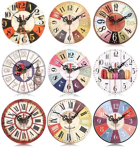 Vista 8 de Haofy Reloj de pared vintage redondo extra pequeño de 4.7 pulgadas, silencioso, funciona con pilas, reloj de pared de madera antigua para cocina