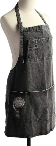 Vista 2 de Denim Apron With 5 Pockets for Kitchens,Hairstylist Aprons for Women Men,Adjustable Bib Jean Apron for Arts Cafe Work