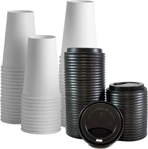 Vista 4 de Vasos desechables de papel blanco con tapas blancas, tazas de café con tapas, 400 juegos (8 onzas)