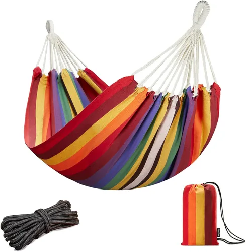 Vista 8 de JoyView Hamaca brasileña para una sola persona, hamaca portátil con cuerdas para colgar y bolsa de transporte, grande de 78.8 x 39.4 pulgadas
