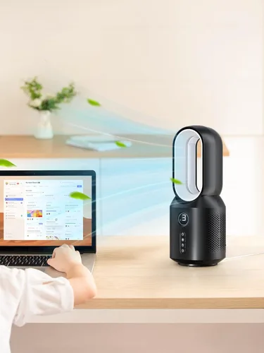Vista 2 de let'me Ventilador de escritorio de 13 pulgadas, pequeño ventilador de mesa sin aspas, ventilador oscilante de 106° con control táctil de 3