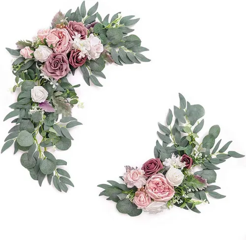 Vista 16 de Juego de 2 flores artificiales para arco de boda, flores artificiales para letrero de boda, decoración de boda polvorienta para decoración de Champán