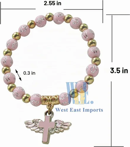 Vista 6 de WE 12 pulseras de cruz de ala de ángel para niña, recuerdo de bautizo/recuerdo de bautizo