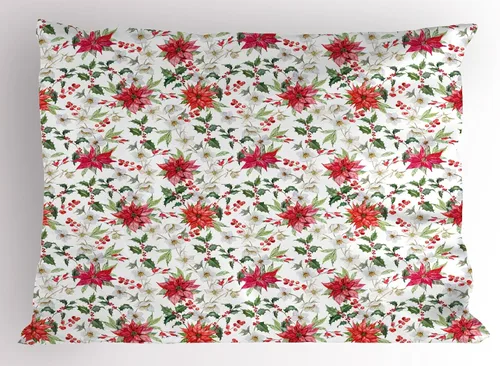 Vista 8 de Ambesonne Juego de 2 fundas de almohada navideñas, diseño de estrellas de Navidad y copos de nieve, letras retro, ropa de cama de microfibra