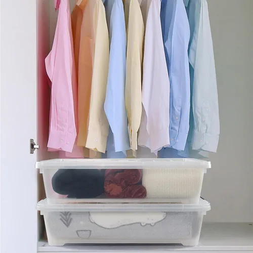 Vista 4 de Esdiplot - Paquete de 3 recipientes de almacenamiento transparentes para debajo de la cama, 40 L, recipientes de plástico con tapas y ruedas