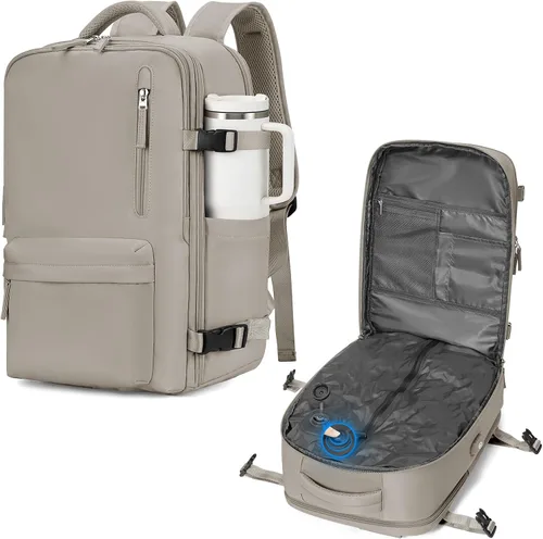 Vista 27 de WONHOX - Mochila grande, aprobada para vuelo, unisex, para viajes, trabajo, negocios o laptop, a1-Negro, Medium
