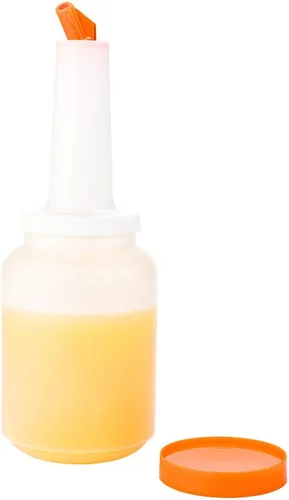 Vista 18 de Restaurantware Botella de plástico de 0.5 cuartos de galón de almacenamiento - con boquilla azul y tapa - Botella de almacenamiento de barra