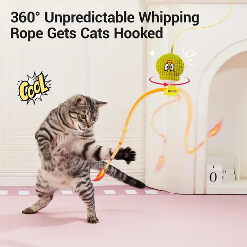 Vista 3 de Potaroma Juguete interactivo para gatos con sensor de movimiento, sonido de canto y hierba gatera, divertido diseño de granada con cola de malla