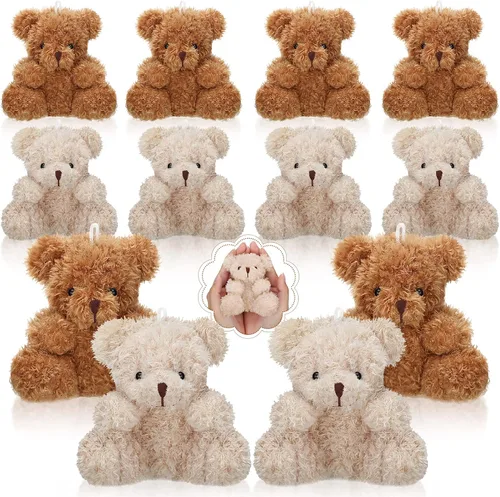Vista 8 de Sotiff 12 piezas de mini oso de peluche de 4 pulgadas, oso de peluche a granel, llaveros de animal de Navidad, muñecas de adorno para regalo