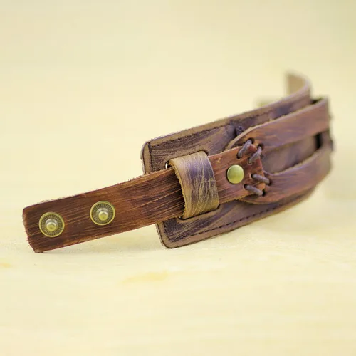 Vista 7 de Merdia Pulsera ajustable de piel auténtica para hombre y mujer, diseño punk, café, 30G, Cuero