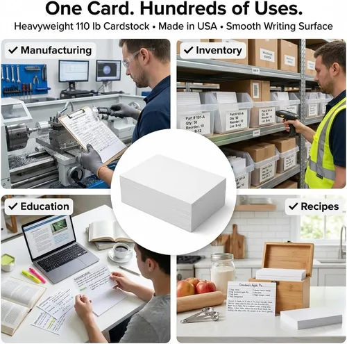 Vista 2 de DEBRADALE DESIGNS - Tarjetas de índice sin rayas en blanco - 4 x 6 pulgadas - Blanco - 500 tarjetas - 5 paquetes de 100 - Carta de índice estándar