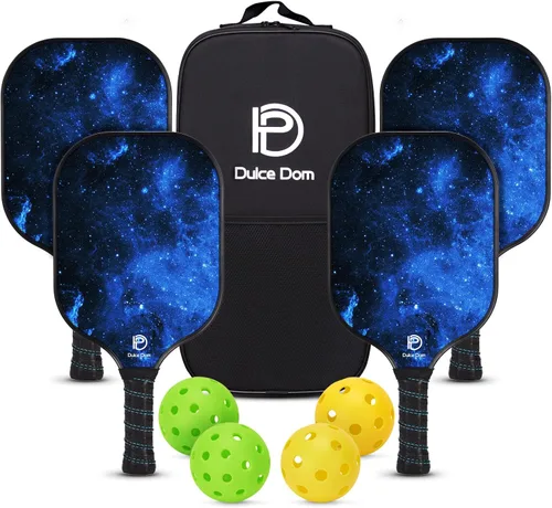 Vista 8 de Dulce DOM Juego de 2/4 palas de pickleball aprobadas por USAPA, 4 bolas de pickleball para interiores y exteriores, raqueta de superficie de fibra
