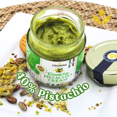 Vista 4 de L'Oro Del Sud, Crema italiana de pistacho, crujiente, 40% pistachos, 7 onzas