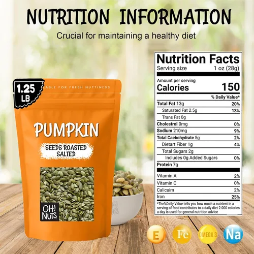 Vista 2 de Oh! Nuts Semillas de calabaza – Saladas tostadas – 1.25 libras – Pepitas sin cáscara – Empaquetadas en bolsa con cierre de cremallera de Nueva York
