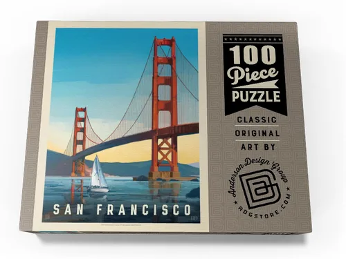 Vista 4 de MyPuzzle San Francisco: Under The Golden Gate, póster vintage, rompecabezas de 100 piezas prémium para adultos
