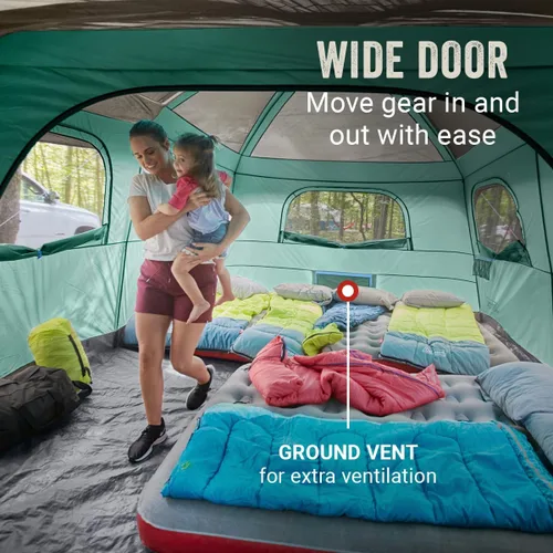 Vista 5 de Coleman Skylodge Camping Tent with Rainfly & Screened Porch, XL Weatherproof Family Tent Fits 4 Queen-Sized Airbeds, Color-Coded Poles & Sleeves