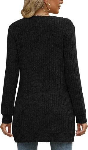 Vista 3 de Suéteres para mujer, de manga larga, cuello redondo, holgados, casuales, tipo túnica