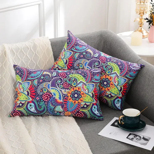Vista 7 de hyha Juego de 2 fundas de almohada con estampado de cachemira de 18 x 18 pulgadas, fundas de almohada decorativas con patrón floral, fundas