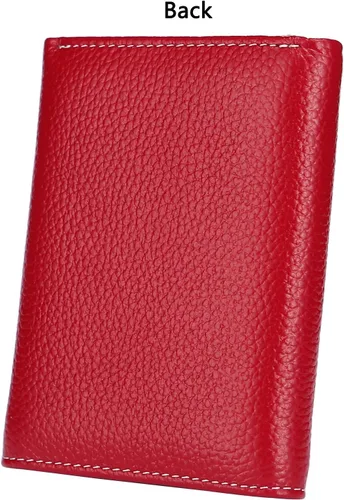 Vista 5 de AINIMOER Cartera pequeña de piel para mujer, delgada, compacta, con bloqueo RFID, con bolsillo para monedas, Lichee Wine Rfid Bloqueo, talla única