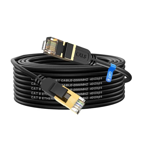 Vista 5 de Cable Ethernet Cat 8, cable de red LAN Cat8 resistente de alta velocidad de 6 pies, 26 AWG, 40 Gbps, 2000 Mhz con conector RJ45 chapado en oro