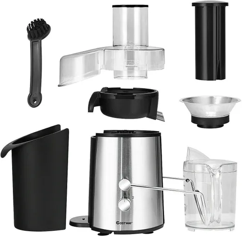 Vista 9 de COSTWAY Extractor de jugo, máquina exprimidora de acero inoxidable de boca ancha de 2.953 in, ajuste de 2 velocidades, máquina exprimidora de alta