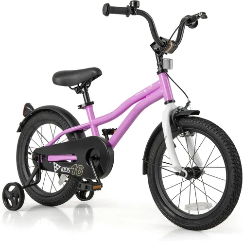 Vista 9 de BABY JOY Bicicleta deportiva de 12, 14, 16, 18 pulgadas, con ruedas de entrenamiento, asiento ajustable, freno de mano y freno de posavasos