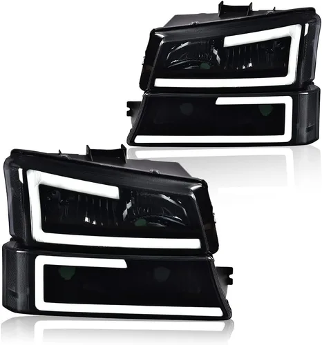Vista 28 de G-PLUS - Par de faros delanteros led para circulación diurna, lente transparente, carcasa negra, reflector ámbar