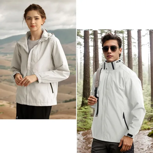 Vista 4 de Men's Waterproof Lightweight Rain Jacket Removable Hooded Windbreaker Raincoat Outdoor Windproof Casual Jacket