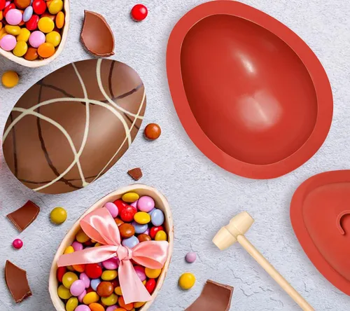 Vista 5 de Webake Moldes de silicona para chocolate, molde grande 3D rompible para huevos de Pascua con 1 martillo para huevos de Pascua