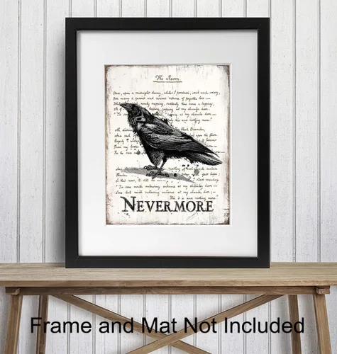 Vista 3 de Regalos de Edgar Allan Poe - El Cuervo - Nunca más - Arte de Pared de Poesía Espeluznante - Decoración de Habitación Gótica - Decoración Gótica