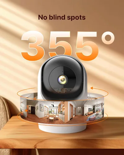 Vista 2 de Tenda Cámara de seguridad interior 2K para monitor de bebé, WiFi 6 para mascotas/perros, para seguridad del hogar, panorámica/inclinación de 360°