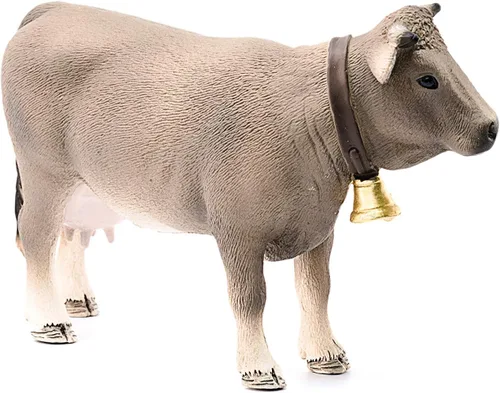 Vista 4 de Schleich Farm World - Figura de vaca Braunvieh - Juguete de animal de granja altamente detallado y duradero, juego divertido y educativo para niños
