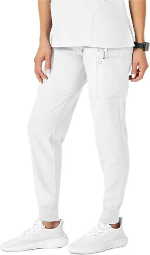 Vista 28 de Pantalón de hospital para mujer con cintura cómoda y estilo jogger, rojo, talla S Negro