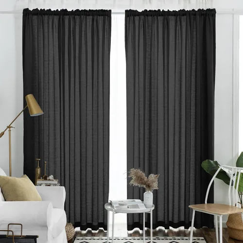 Vista 47 de Melodieux Cortinas de Niveles Semitraslúcidas Negras de 24 Pulgadas de Largo para Cocina, Cafetería, Dormitorio, Ventanas Pequeñas, Aspecto de Lino