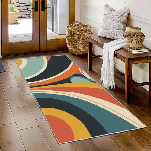 Vista 8 de Memphis Runner Rug 2x4 Small - Hallway Runner Rug Retro 80s Funky Geometric Fashion Pattern, Non Slip, Washable, Memphis Home Decor Carpet for