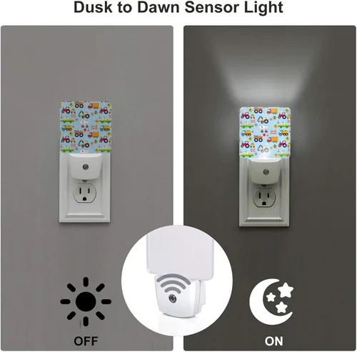Vista 3 de Luz nocturna de camión de dibujos animados, luces nocturnas LED enchufables, lámpara con sensor automático del atardecer al amanecer