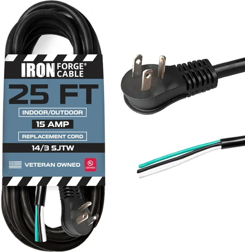 Vista 32 de Iron Forge Cable Cable de alimentación de calibre 12 de 3 pies, 15 amperios negro resistente, cable SJT de 3 clavijas de 12/3 clavijas con extremo