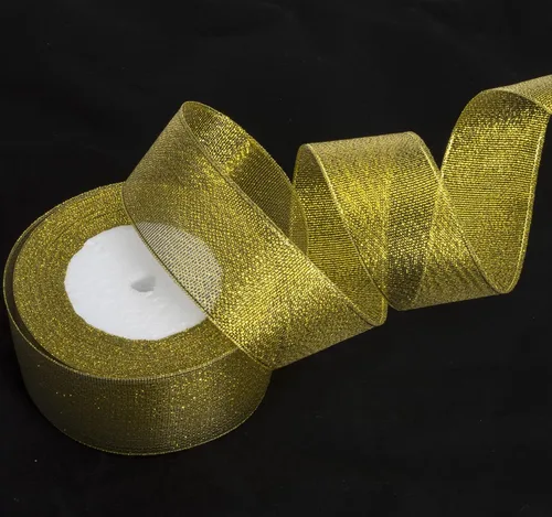 Vista 4 de YASEO Cinta de purpurina dorada de 1 1/2 pulgadas, 25 yardas de cinta de tela metálica brillante para envolver regalos, decoración de fiestas