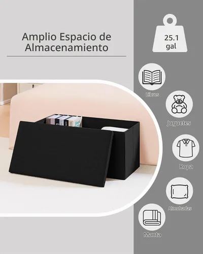 Vista 5 de PINPLUS - Banco otomano plegable con bandeja, color negro