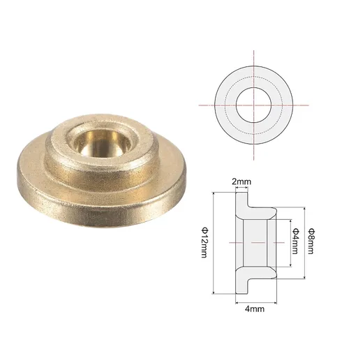 Vista 3 de uxcell Flange Sleeve Bearings 4mm Bore 8mm OD 4mm Length 12mm Flange Dia 2mm Flange Thickness Sintered Bronze Self-Lubricating Bushing 4pcs