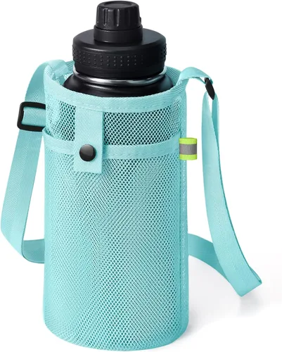 Vista 17 de Bolsa grande para botella de agua con correa, soporte de malla grande para botella de agua, correa para el hombro y bolsillo, soporte ligero