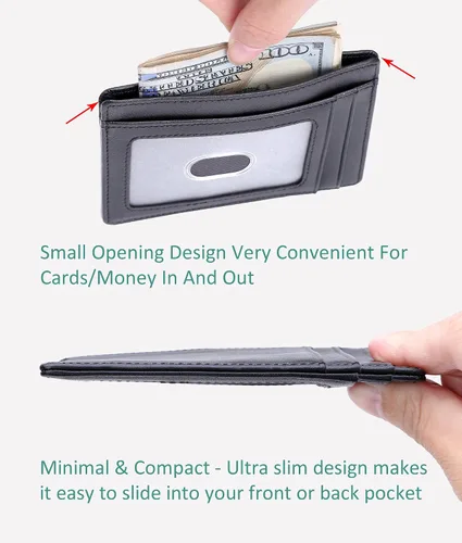 Vista 4 de Kinzd Cartera delgada y minimalista de cuero RFID con bolsillo frontal para hombre