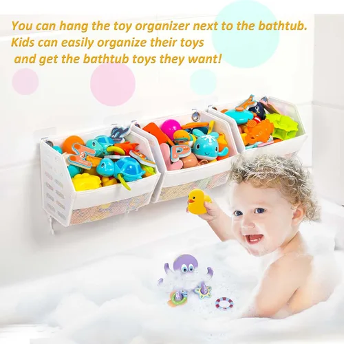 Vista 3 de Ligereza Juego de 3 piezas de soporte para juguetes de baño, organizador de juguetes de baño, soporte multifuncional para juguetes de bañera