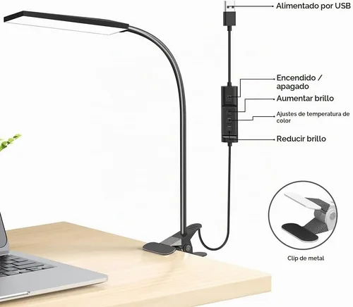 Vista 4 de RAOYI Lámpara de escritorio LED, clip USB de 5 W, lámpara de mesa con abrazadera de lectura para cuidado de los ojos con 48 luces LED, cuello